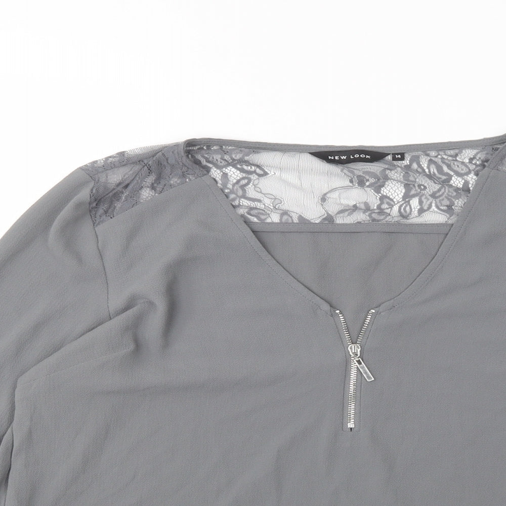 New Look Womens Grey  Polyester Basic Blouse Size 14 V-Neck