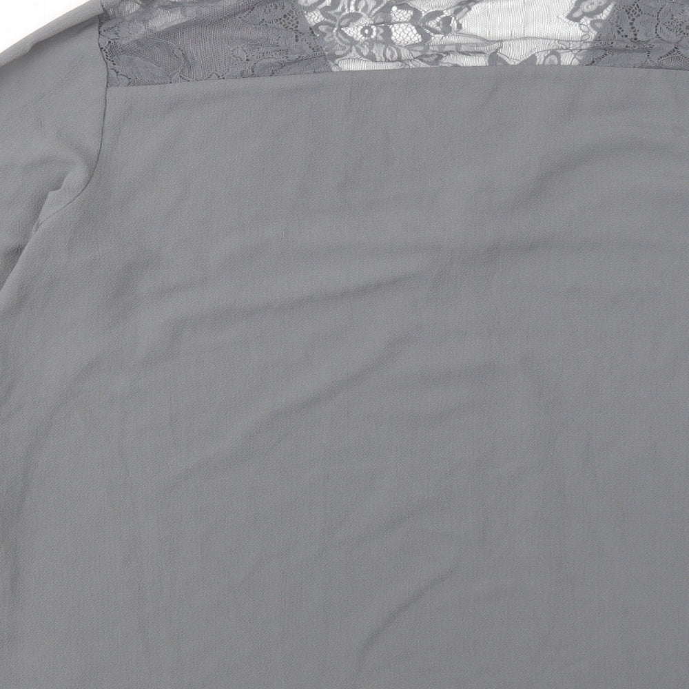 New Look Womens Grey  Polyester Basic Blouse Size 14 V-Neck