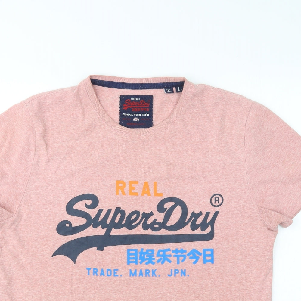 Superdry Mens Pink  Cotton  T-Shirt Size L Round Neck