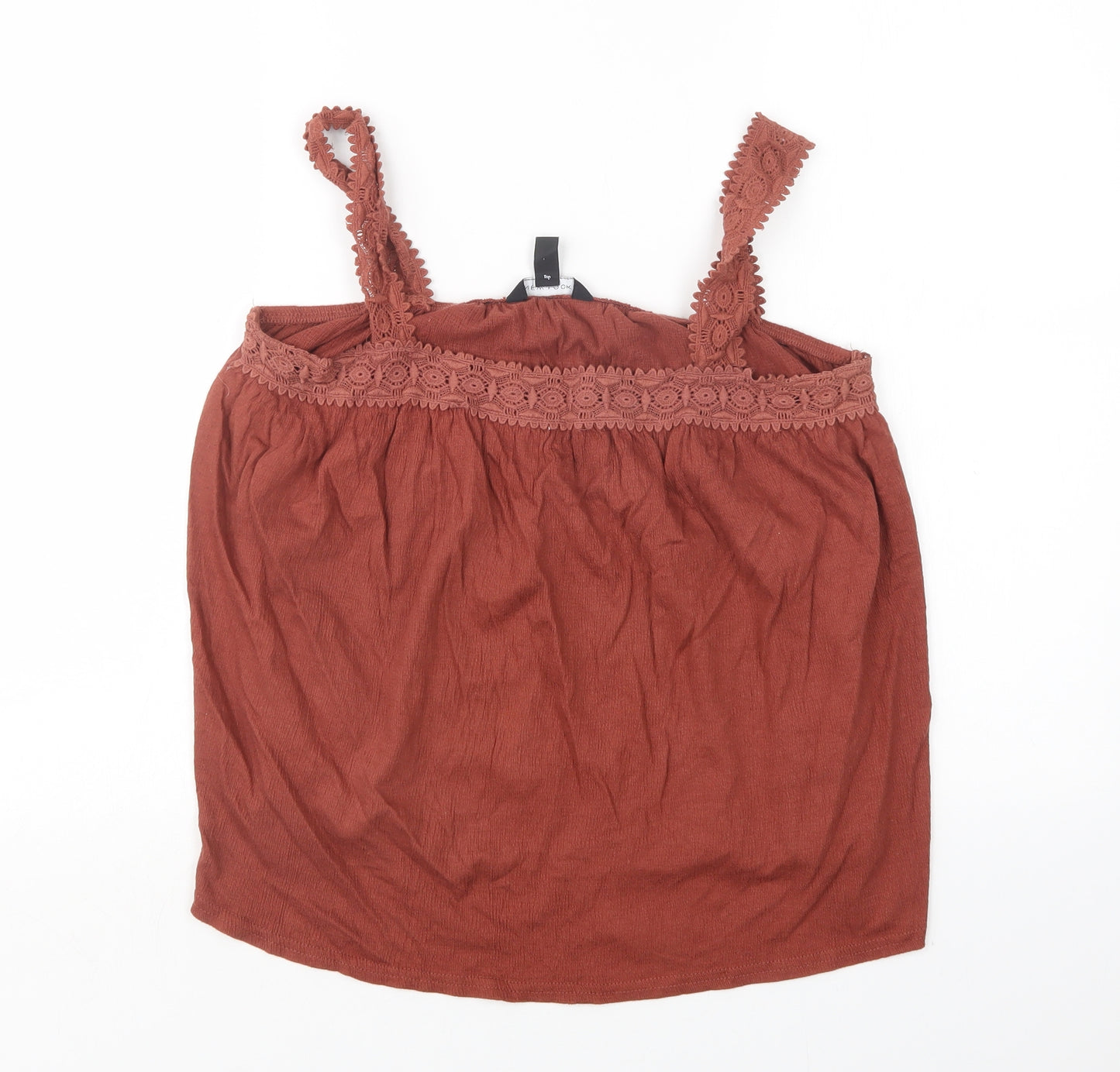 New Look Womens Brown  Cotton Basic Tank Size 12 Round Neck