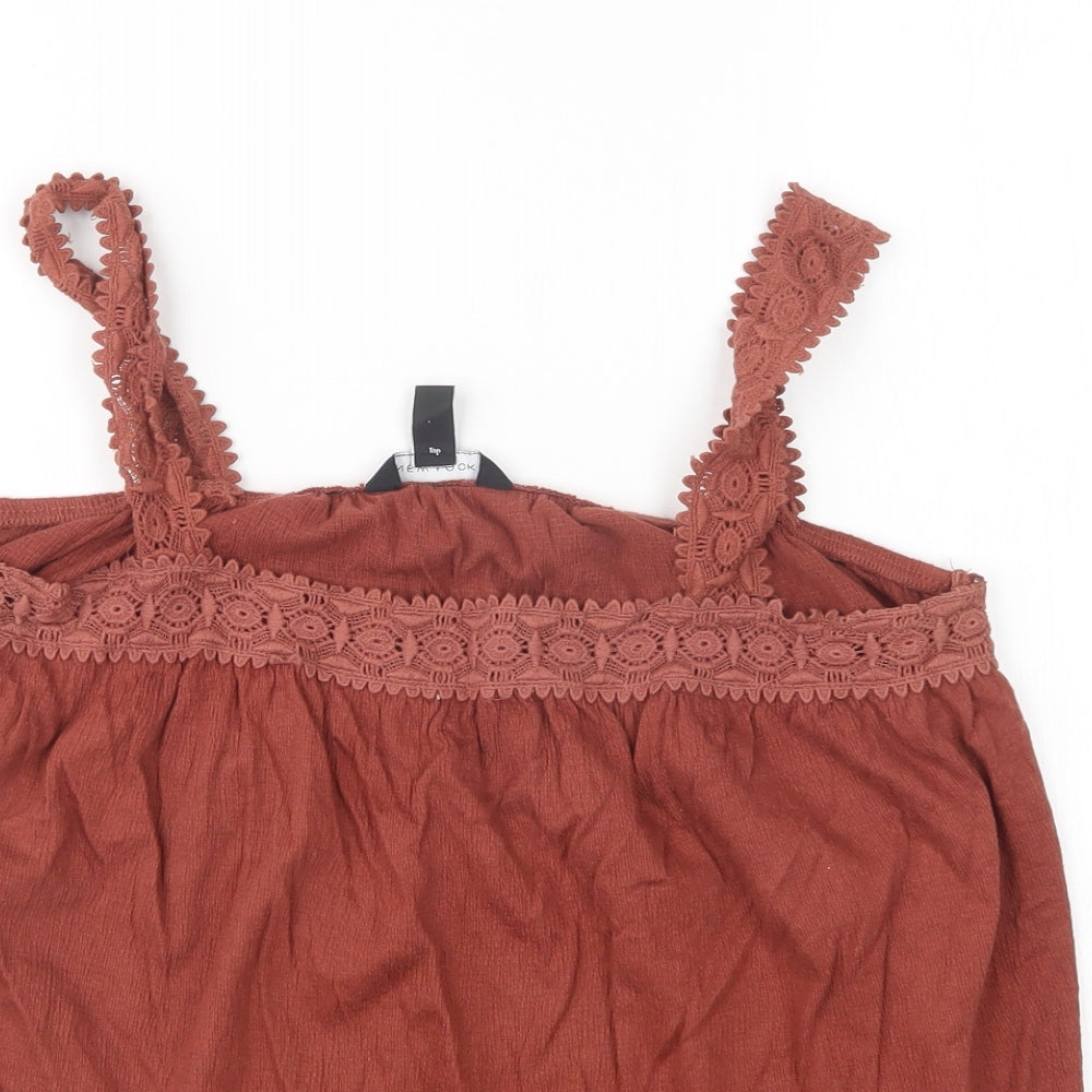 New Look Womens Brown  Cotton Basic Tank Size 12 Round Neck