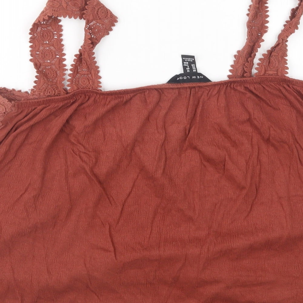 New Look Womens Brown  Cotton Basic Tank Size 12 Round Neck