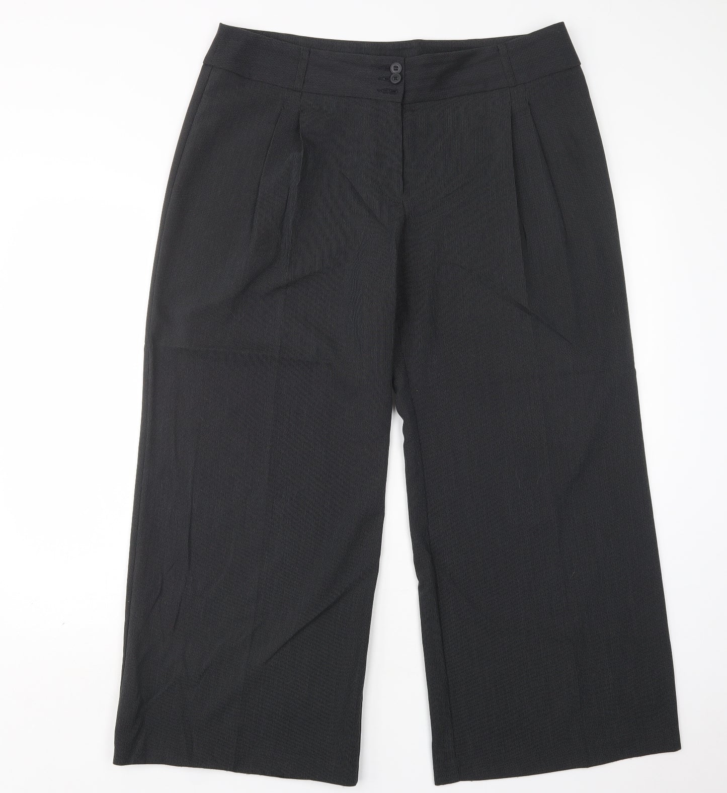 M&S Womens Black Polka Dot Polyester Trousers  Size 16 L28 in Regular