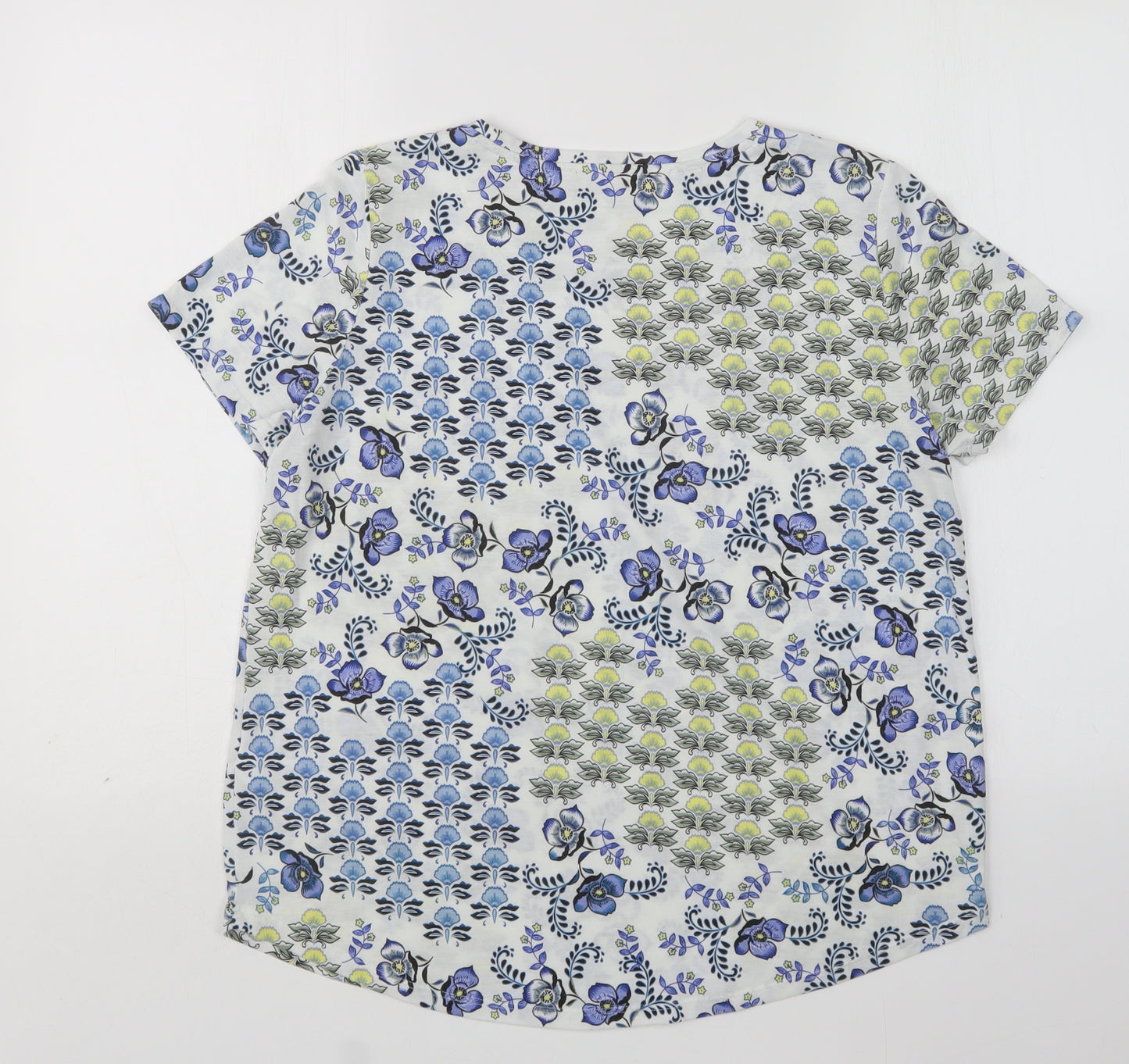 M&S Womens Multicoloured Floral Polyester Basic T-Shirt Size 14 Round Neck