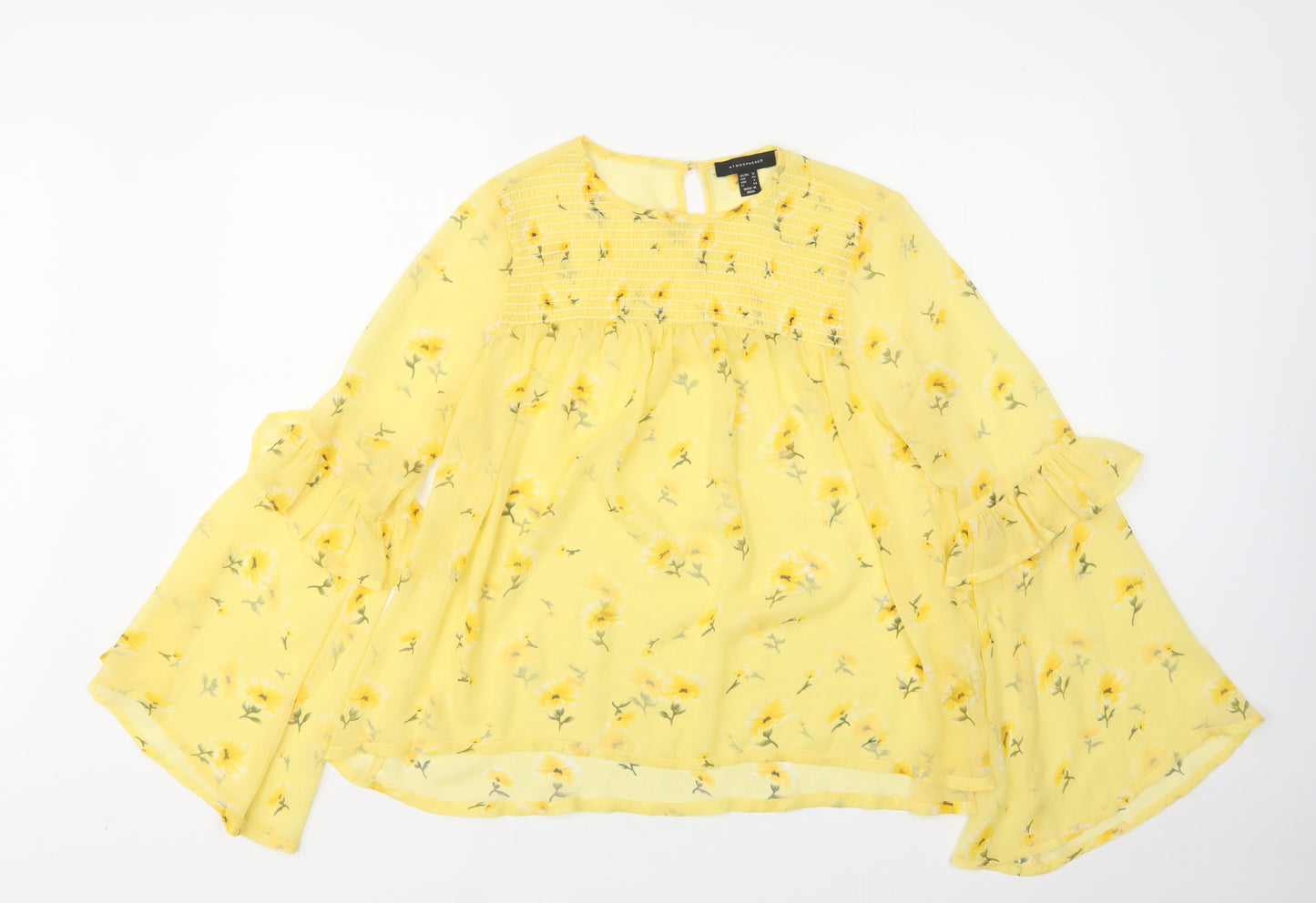 Atmosphere Womens Yellow Floral Polyester Basic Blouse Size 12 Round Neck