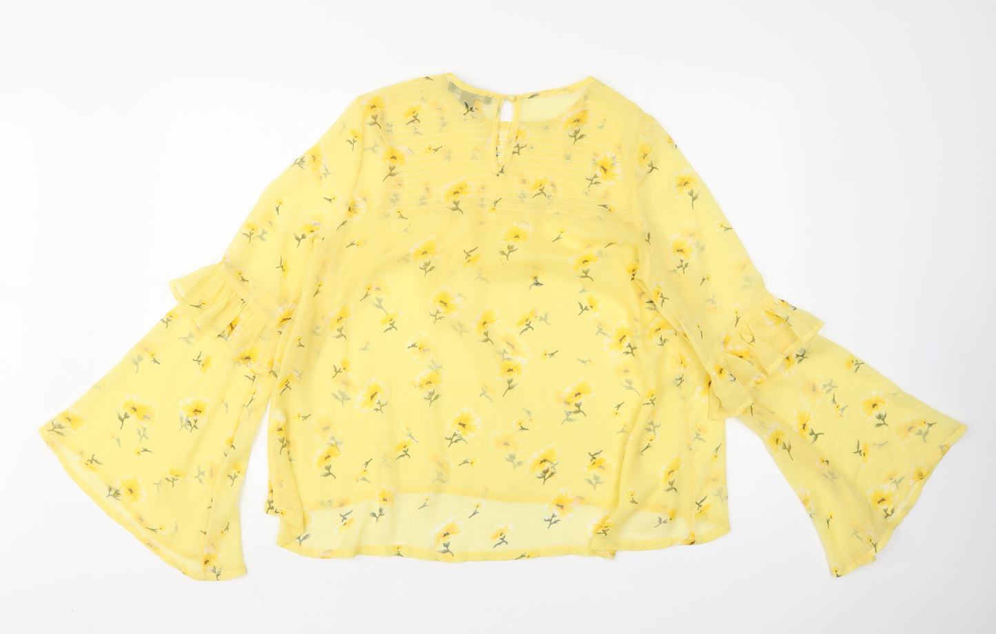 Atmosphere Womens Yellow Floral Polyester Basic Blouse Size 12 Round Neck