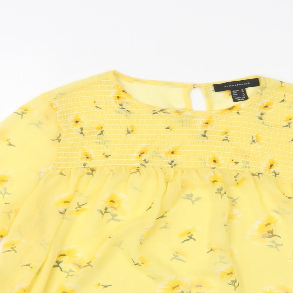 Atmosphere Womens Yellow Floral Polyester Basic Blouse Size 12 Round Neck