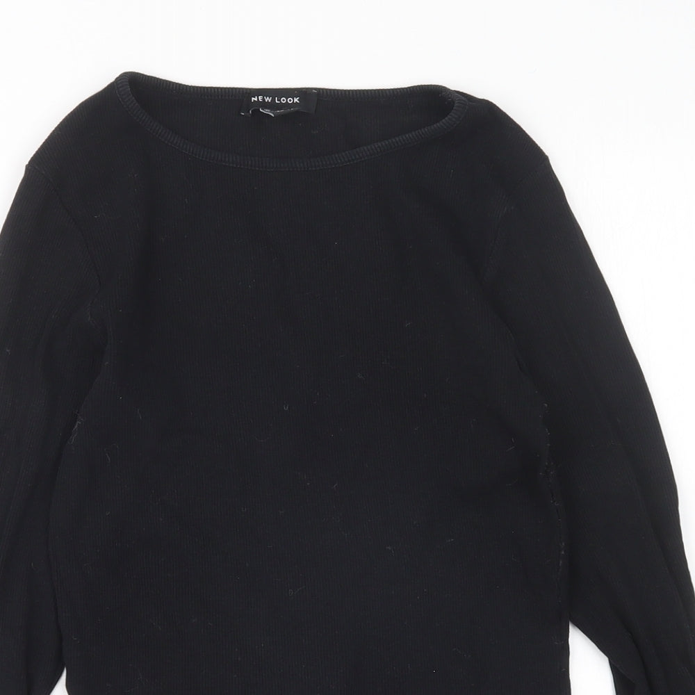 New Look Womens Black  Cotton Basic T-Shirt Size 10 Round Neck
