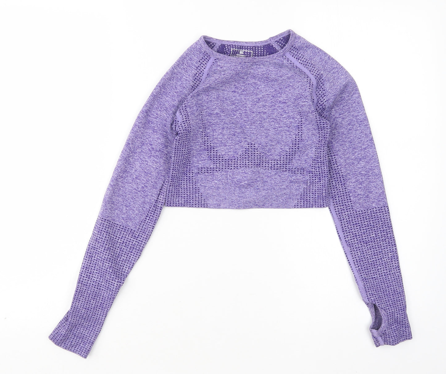 Preworn Womens Purple  Nylon Cropped T-Shirt Size S Round Neck
