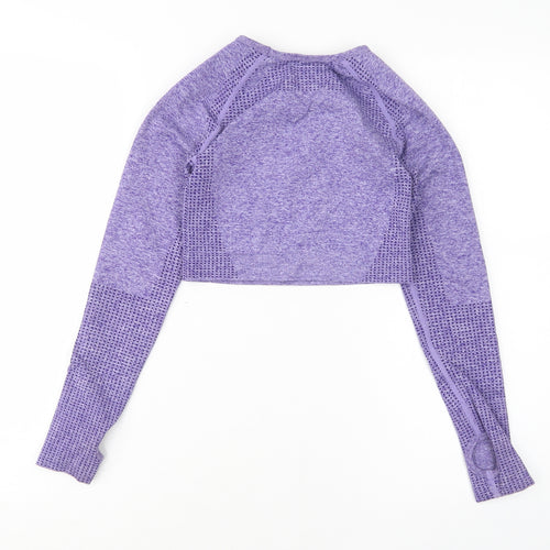 Preworn Womens Purple  Nylon Cropped T-Shirt Size S Round Neck