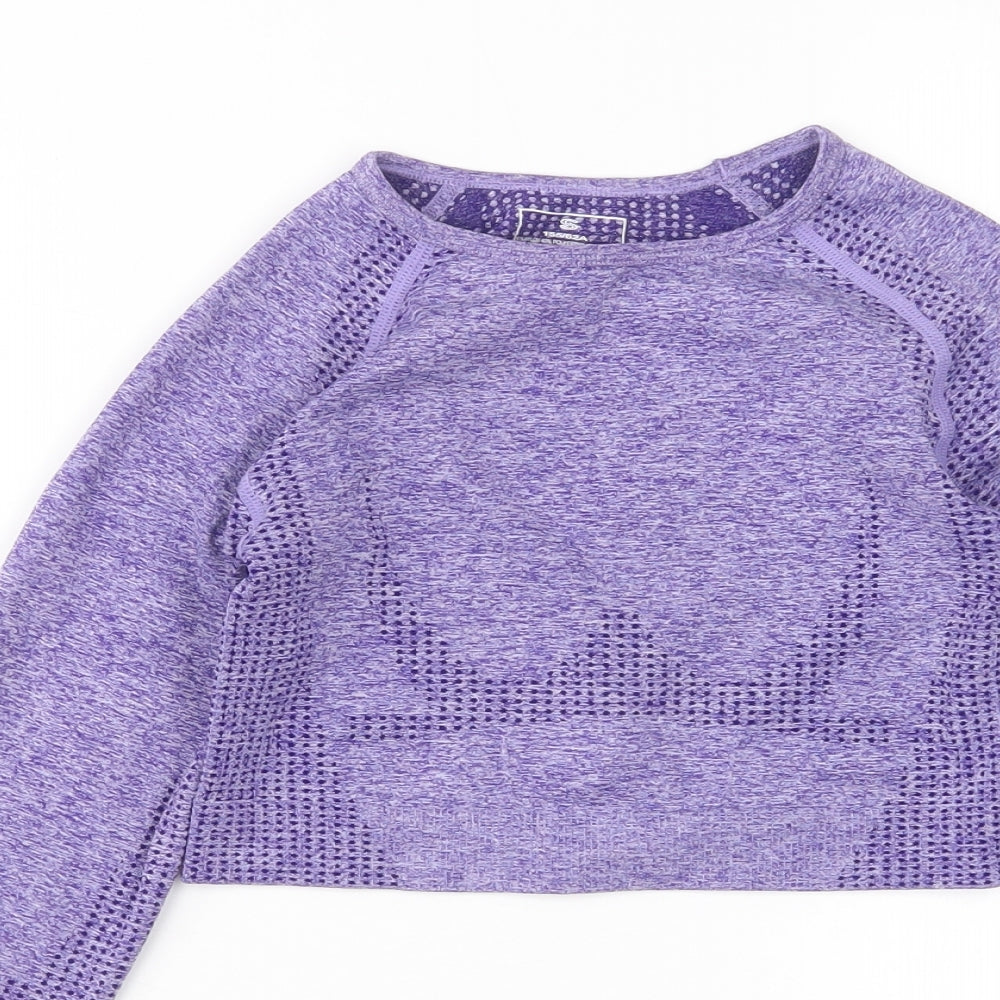 Preworn Womens Purple  Nylon Cropped T-Shirt Size S Round Neck