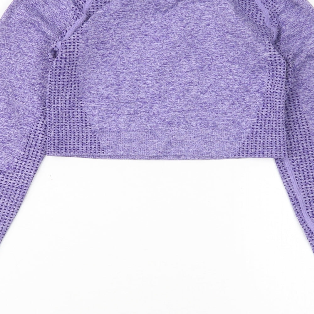 Preworn Womens Purple  Nylon Cropped T-Shirt Size S Round Neck