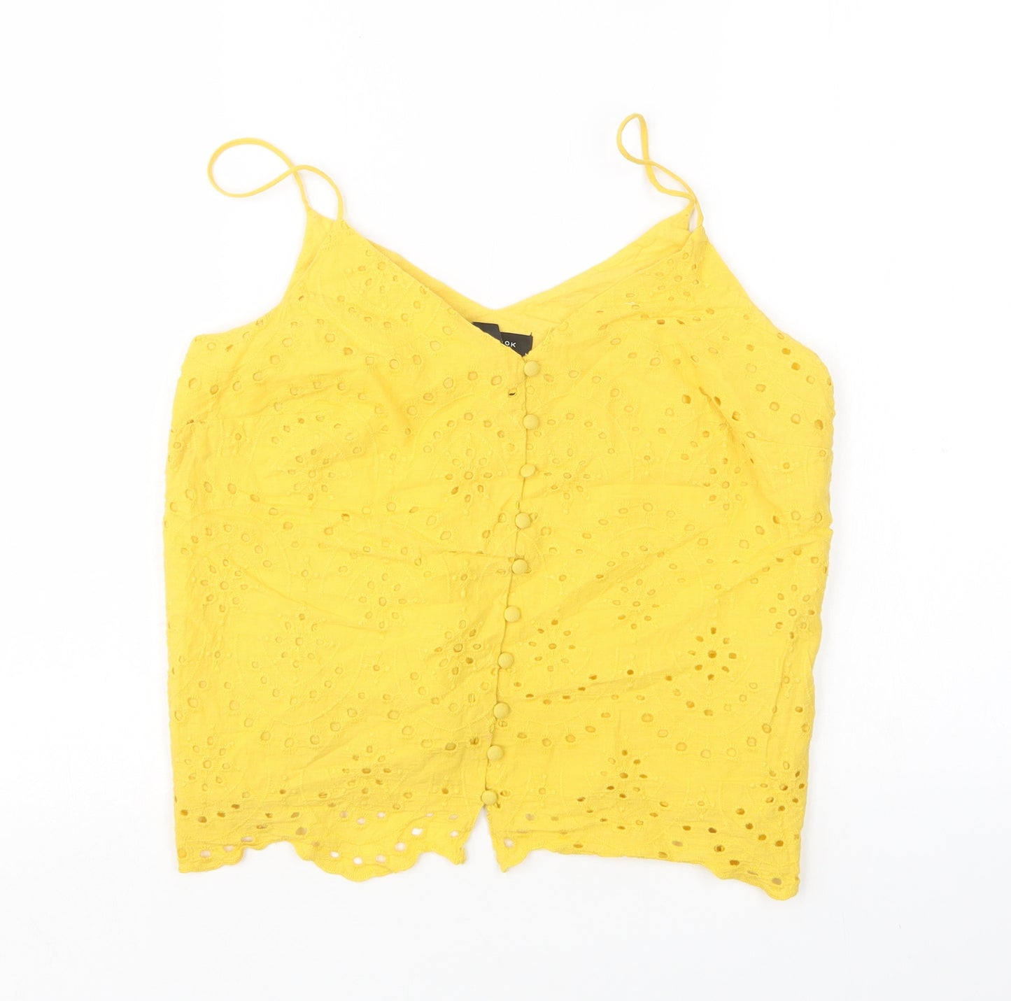 New Look Womens Yellow  Cotton Basic Tank Size 10 V-Neck