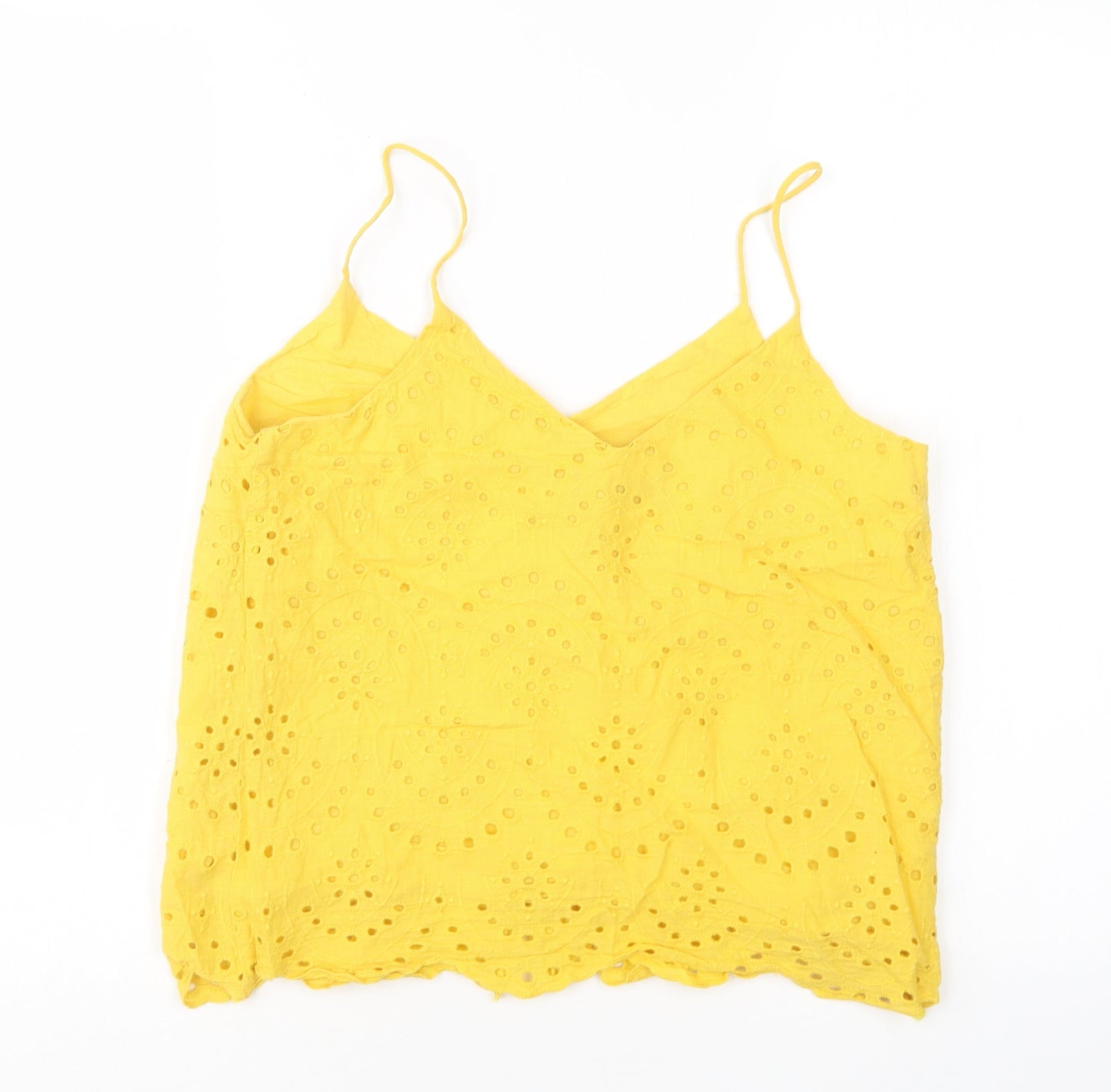 New Look Womens Yellow  Cotton Basic Tank Size 10 V-Neck