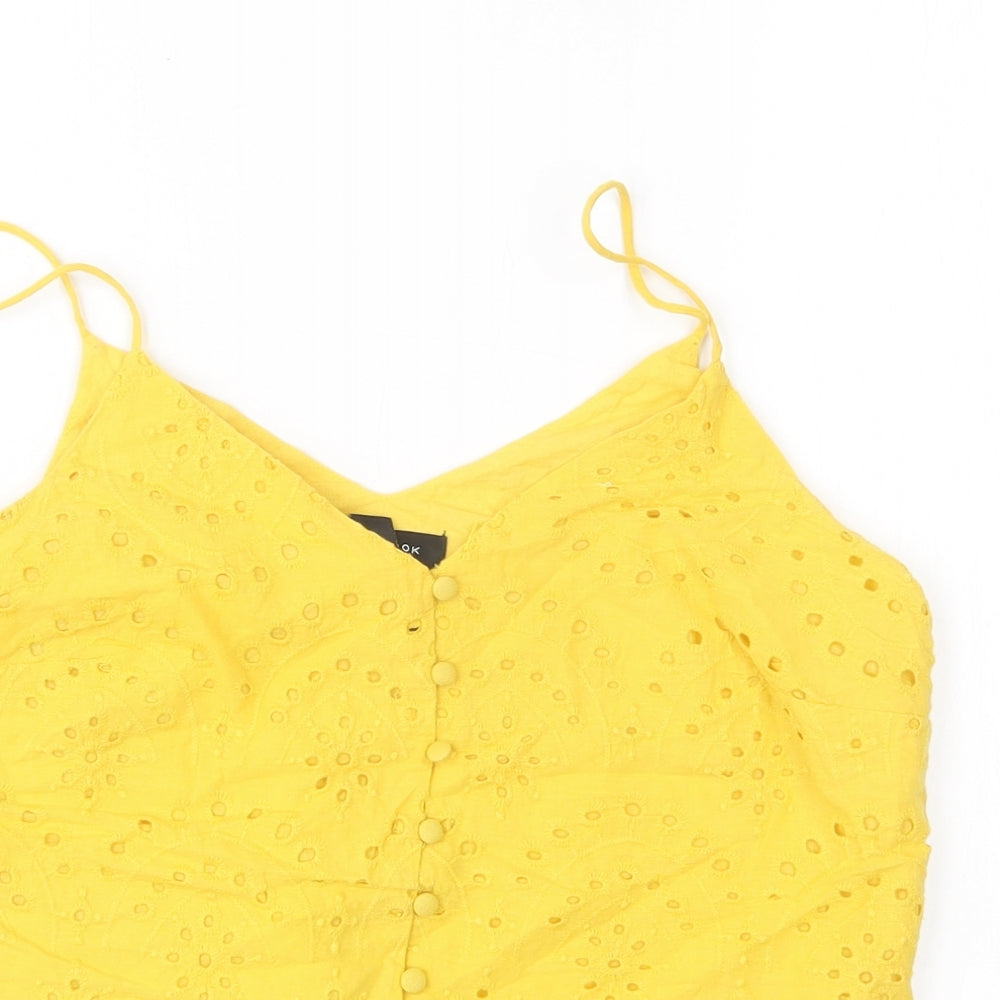 New Look Womens Yellow  Cotton Basic Tank Size 10 V-Neck