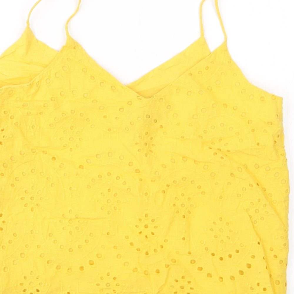 New Look Womens Yellow  Cotton Basic Tank Size 10 V-Neck