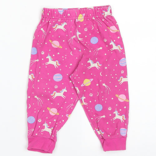 JoJo Maman Bébé Girls Pink  Cotton Jogger Trousers Size 6-9 Months   - UNICORN STARS PLANETS