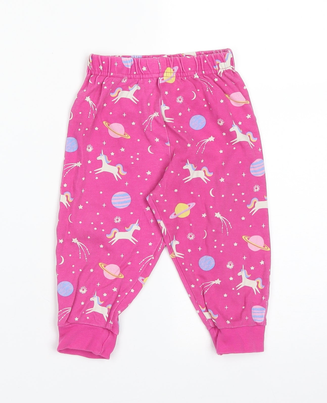 JoJo Maman Bébé Girls Pink  Cotton Jogger Trousers Size 6-9 Months   - UNICORN STARS PLANETS