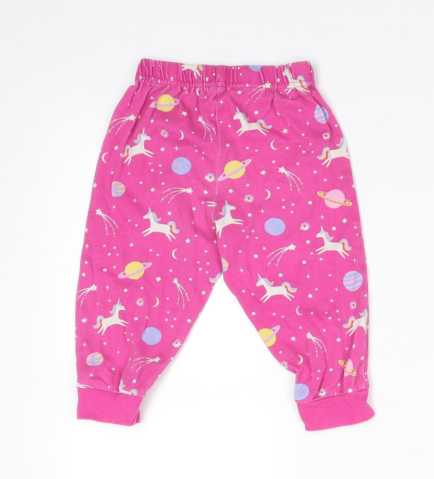 JoJo Maman Bébé Girls Pink  Cotton Jogger Trousers Size 6-9 Months   - UNICORN STARS PLANETS