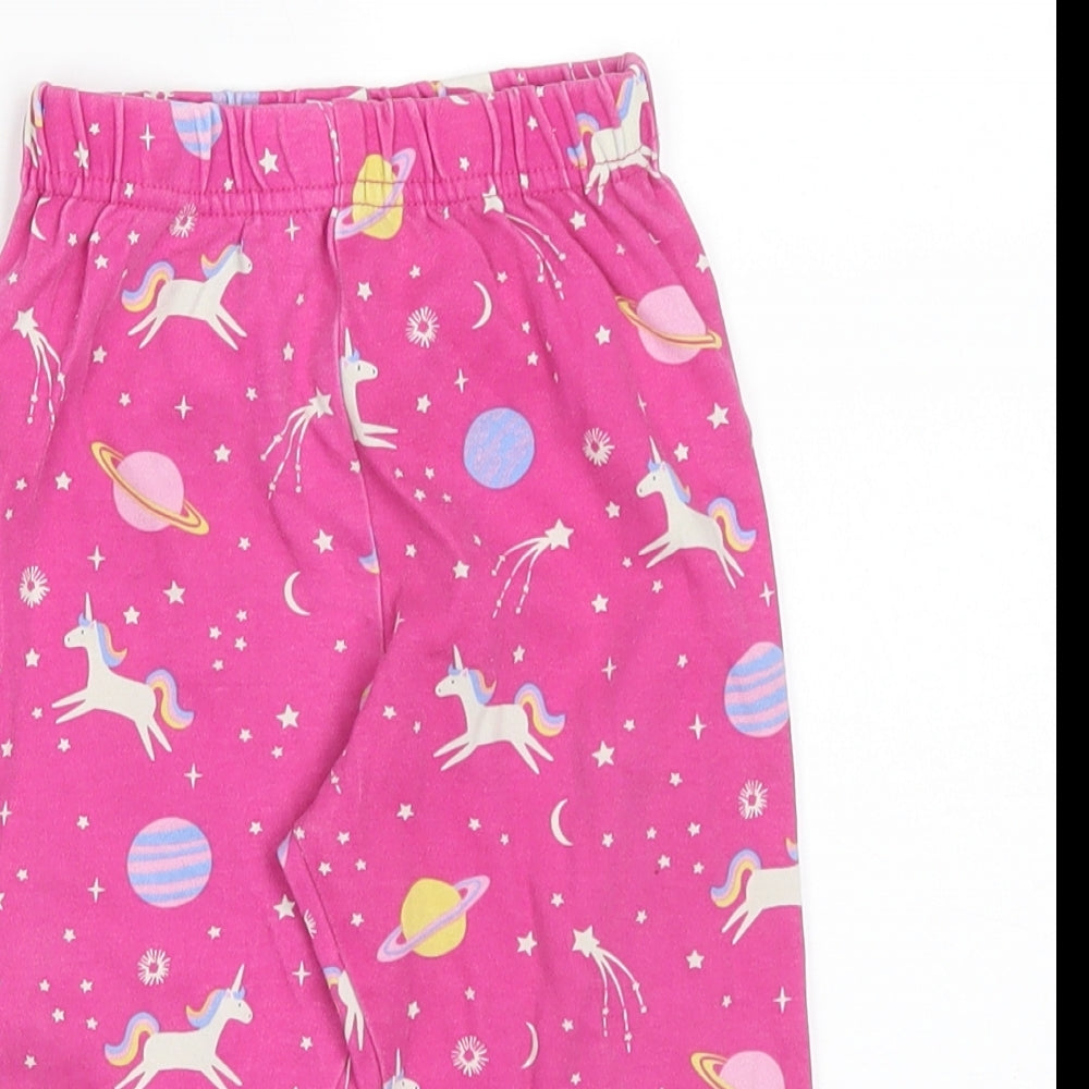 JoJo Maman Bébé Girls Pink  Cotton Jogger Trousers Size 6-9 Months   - UNICORN STARS PLANETS