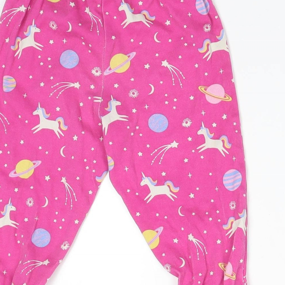 JoJo Maman Bébé Girls Pink  Cotton Jogger Trousers Size 6-9 Months   - UNICORN STARS PLANETS