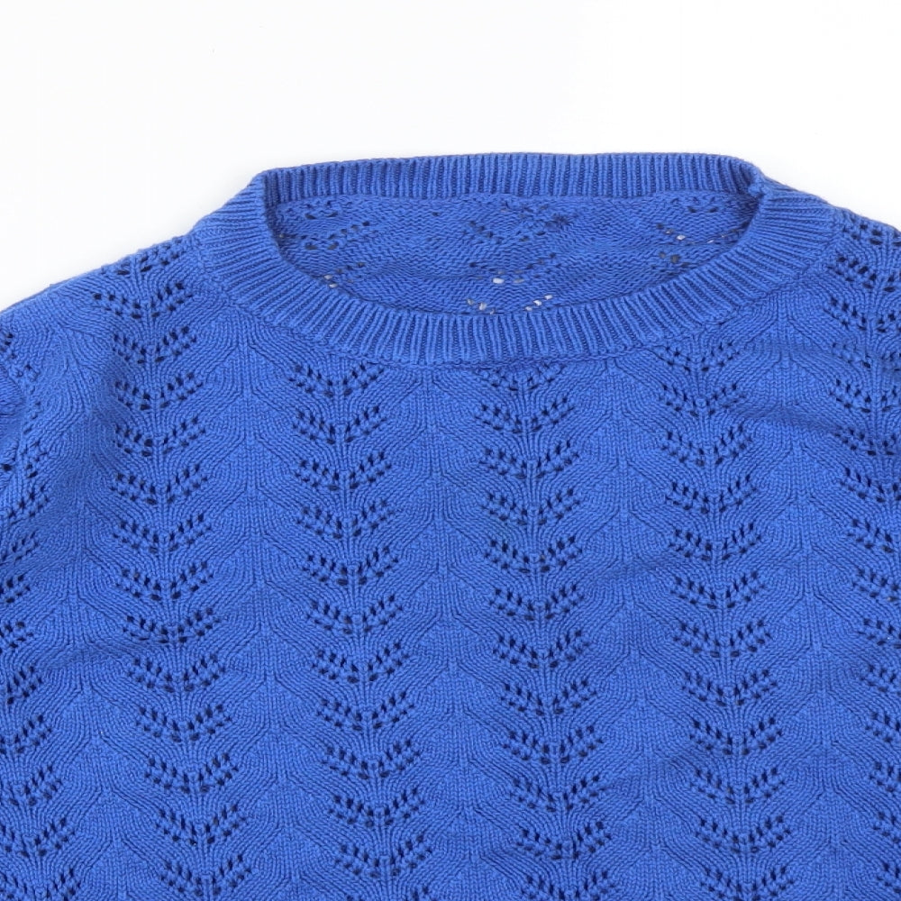 Mia Moda Womens Blue  Cotton Basic T-Shirt Size M Round Neck