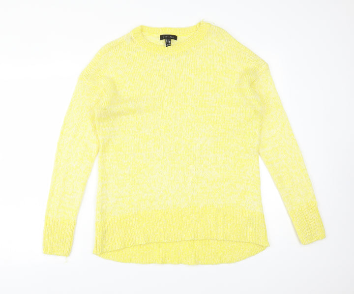 New Look Womens Yellow Acrylic Basic T-Shirt Size S Crew Neck