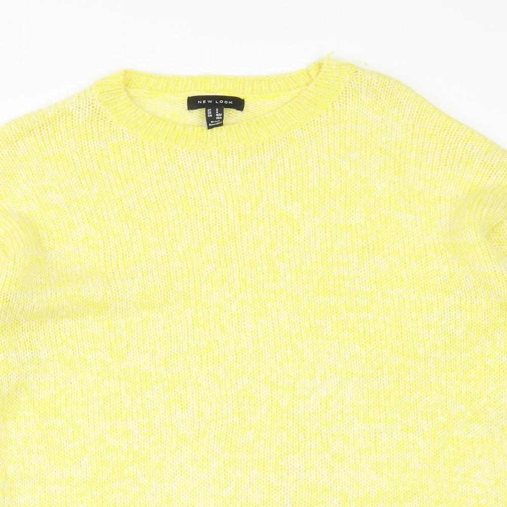 New Look Womens Yellow  Acrylic Basic T-Shirt Size S Crew Neck