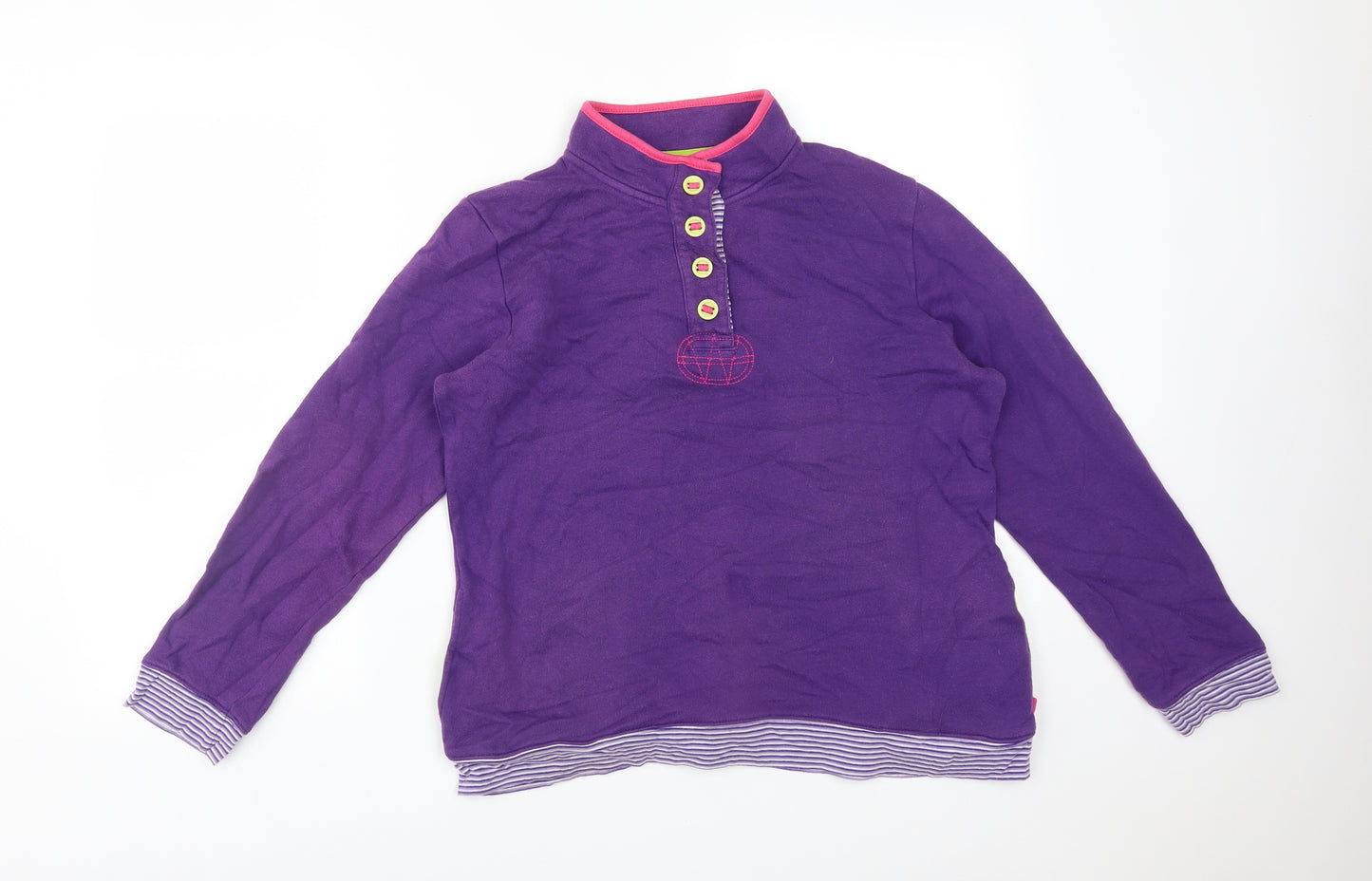 COLOURS BY ALICE Womens Purple High Neck Striped Cotton Pullover Jumper Size 14