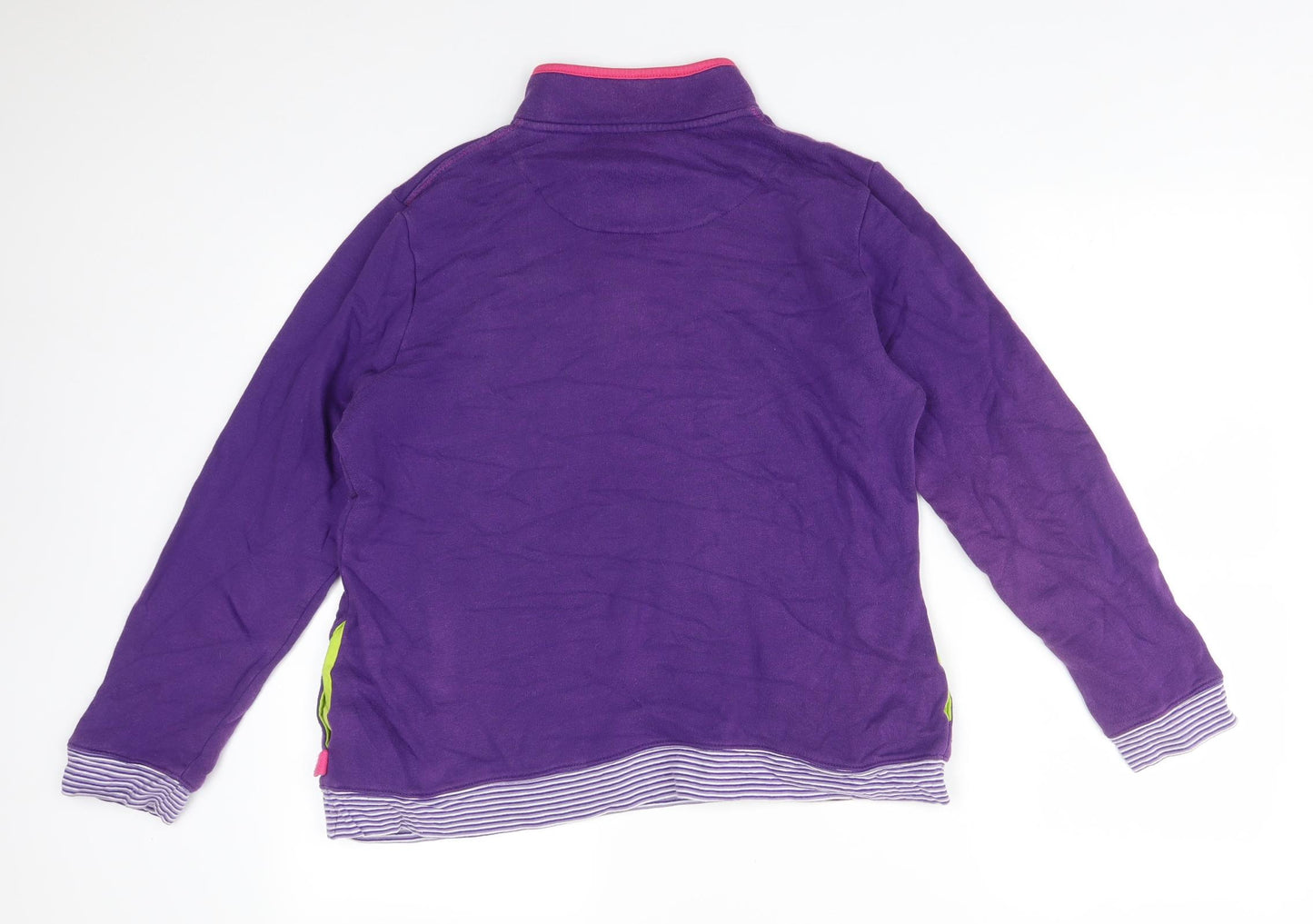 COLOURS BY ALICE Womens Purple High Neck Striped Cotton Pullover Jumper Size 14