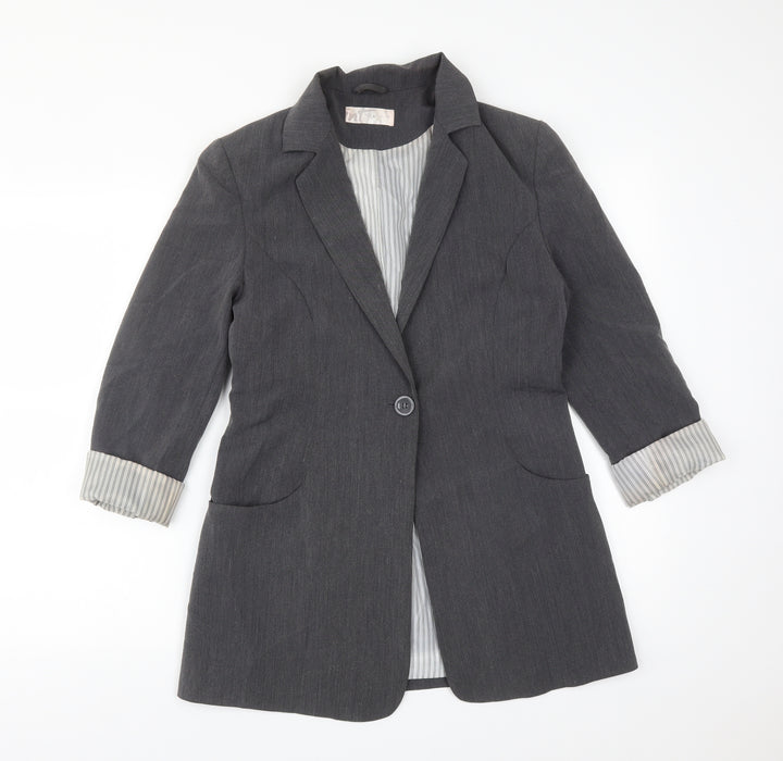 Internacionale Womens Grey Polyester Jacket Suit Jacket Size 10