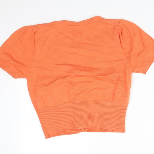 E-vie Womens Orange V-Neck  Cotton Cardigan Jumper Size 12