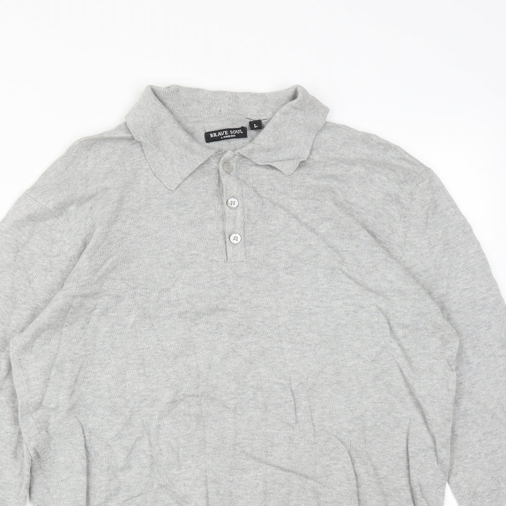 Brave Soul Mens Grey  Cotton  Polo Size L Collared