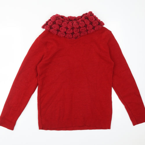 PURE&NATURAL Womens Red Roll Neck  Acrylic Pullover Jumper Size M