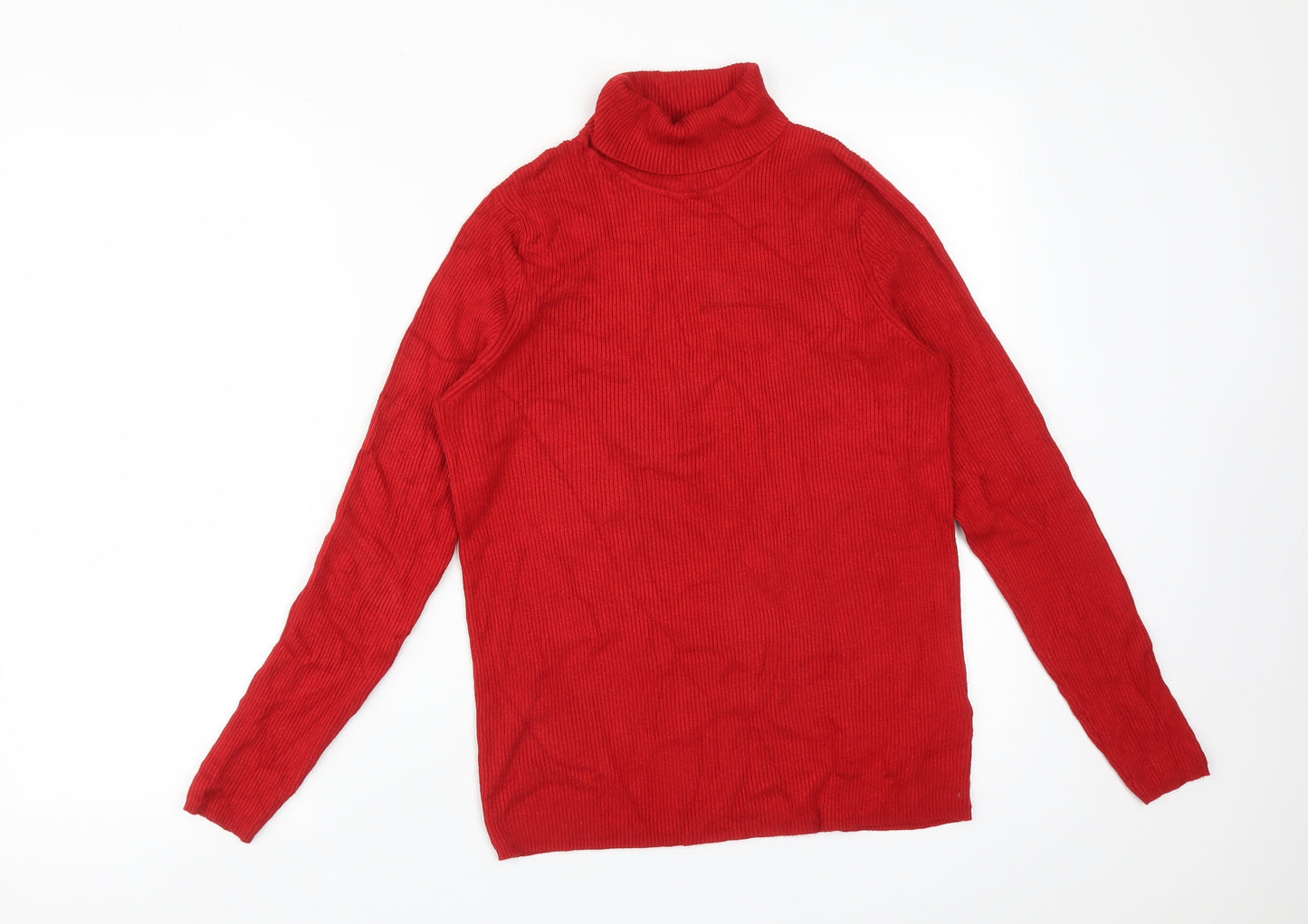 M&S Womens Red  Viscose Basic T-Shirt Size 16 Roll Neck