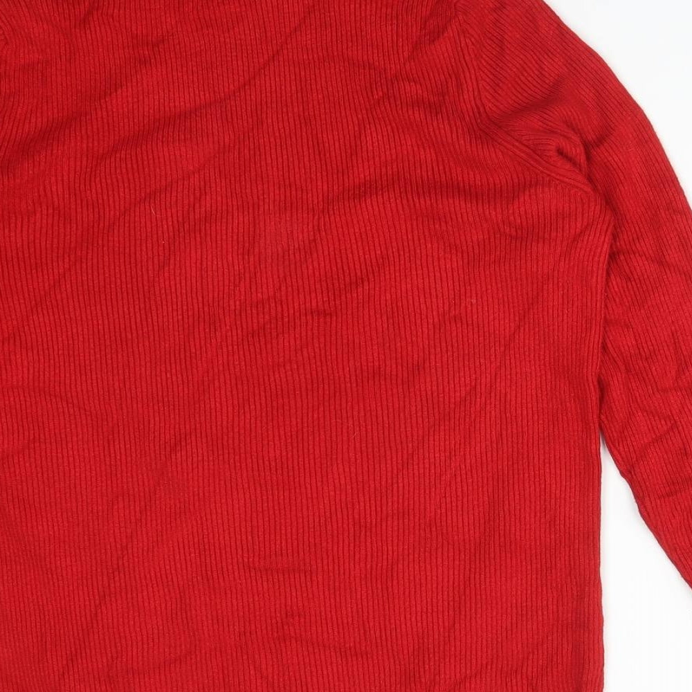M&S Womens Red  Viscose Basic T-Shirt Size 16 Roll Neck