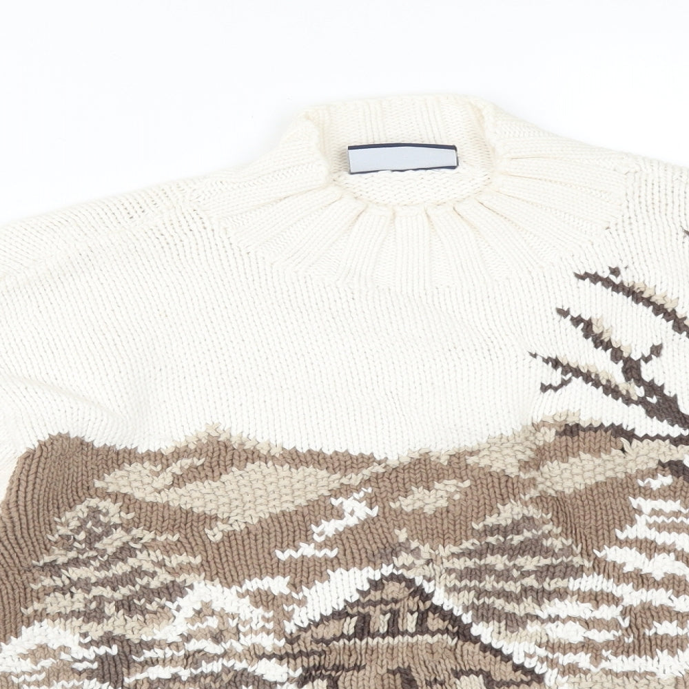 Liz Claiborne Womens White  Cotton Pullover Sweatshirt Size L   - FARMHOUSE, TREE SCENE