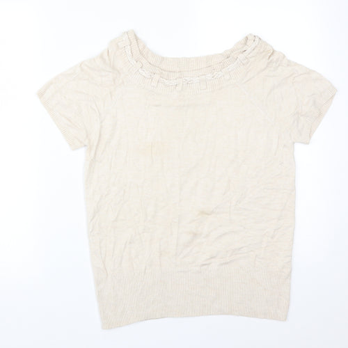 Debenhams Womens Beige  Viscose Basic T-Shirt Size 14 Boat Neck