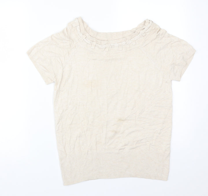 Debenhams Womens Beige  Viscose Basic T-Shirt Size 14 Boat Neck
