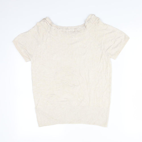 Debenhams Womens Beige  Viscose Basic T-Shirt Size 14 Boat Neck