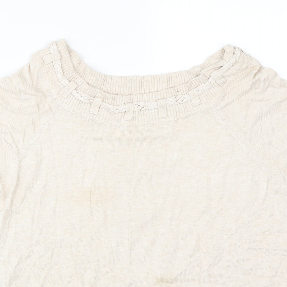 Debenhams Womens Beige  Viscose Basic T-Shirt Size 14 Boat Neck