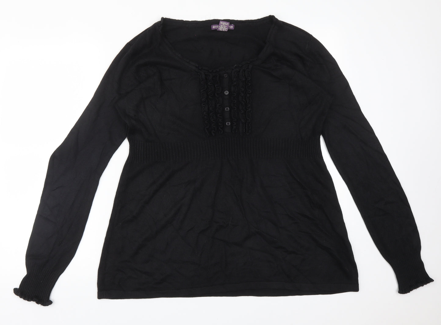 SAGIC COUTURE Womens Black  Acrylic Basic T-Shirt Size L Scoop Neck