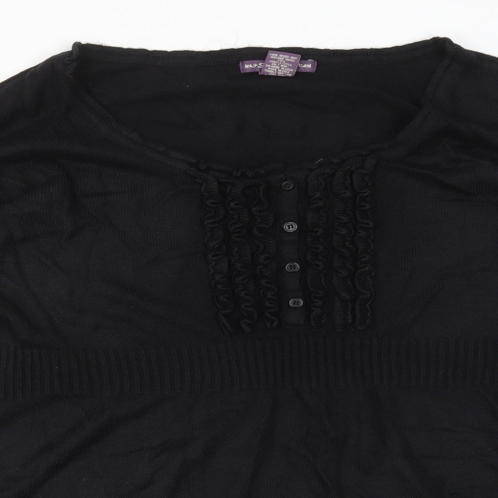 SAGIC COUTURE Womens Black  Acrylic Basic T-Shirt Size L Scoop Neck
