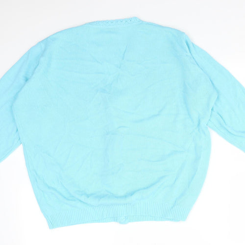 MERRY GOLD Womens Blue V-Neck Argyle/Diamond Acrylic Cardigan Jumper Size L