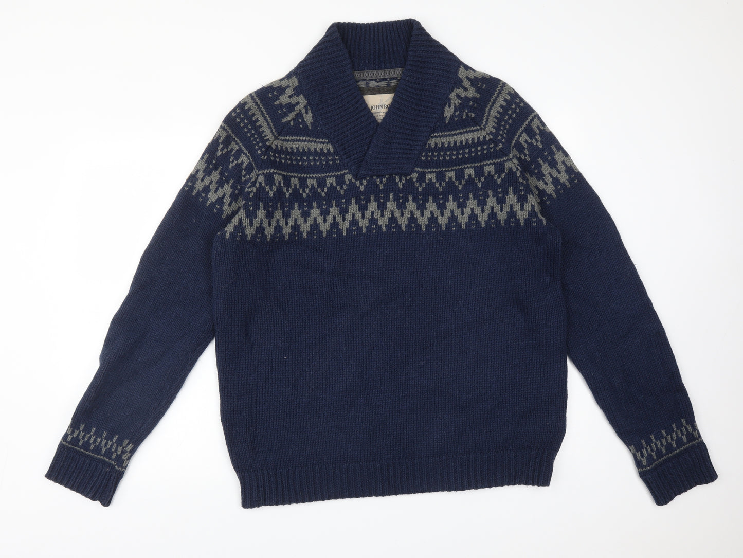 Debenhams Mens Blue V-Neck Fair Isle Acrylic Pullover Jumper Size XL