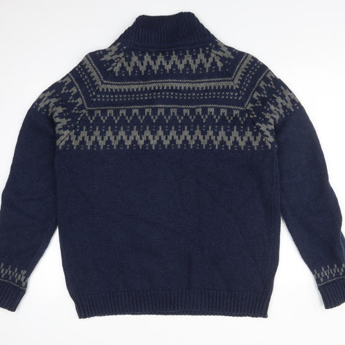 Debenhams Mens Blue V-Neck Fair Isle Acrylic Pullover Jumper Size XL