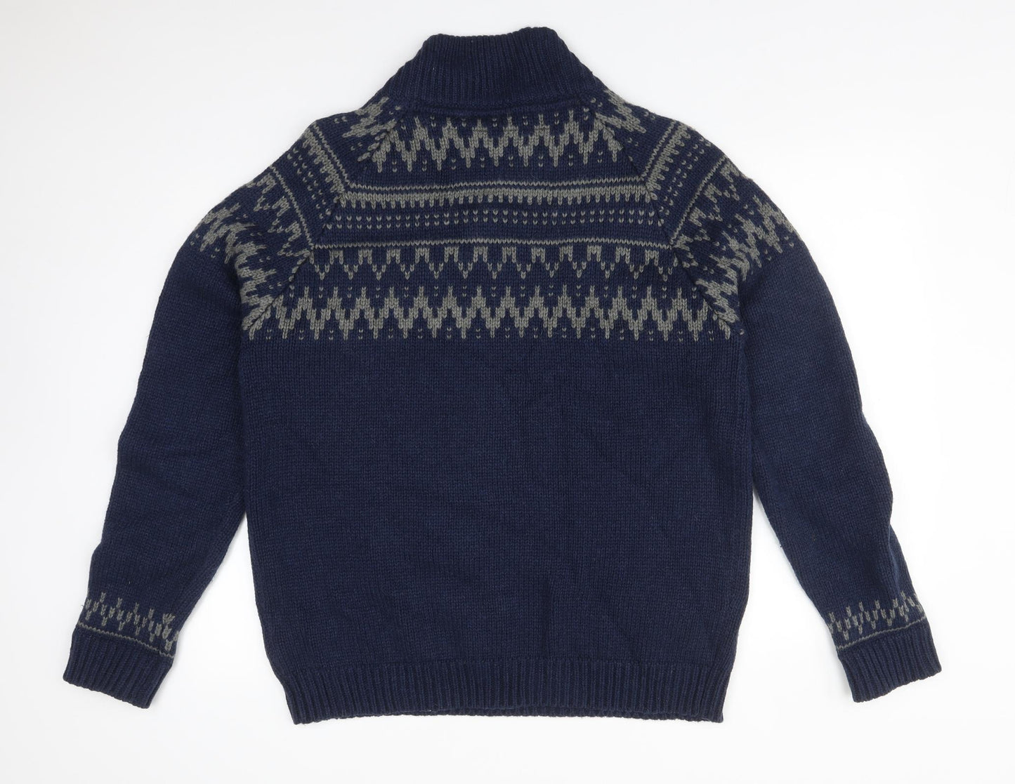 Debenhams Mens Blue V-Neck Fair Isle Acrylic Pullover Jumper Size XL