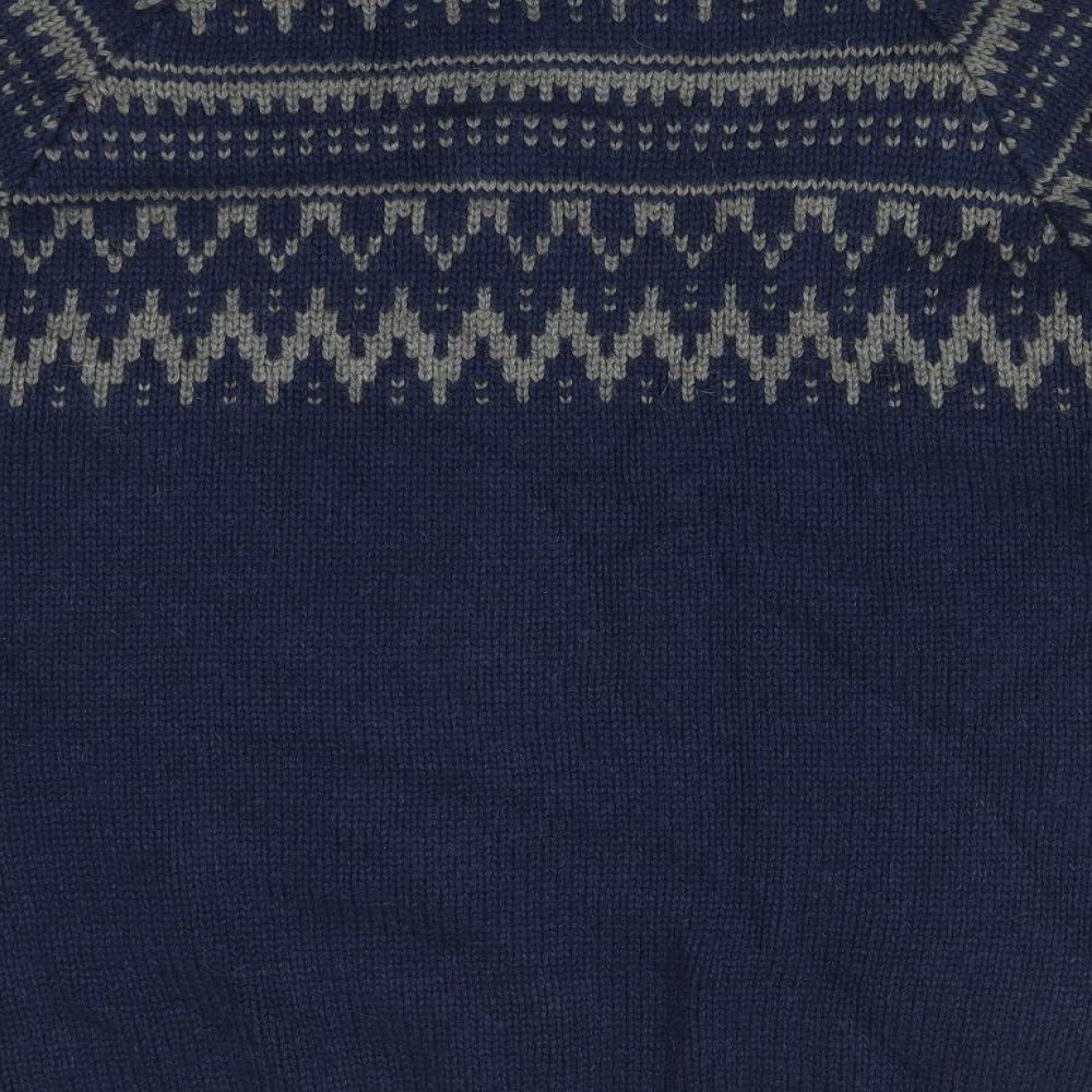 Debenhams Mens Blue V-Neck Fair Isle Acrylic Pullover Jumper Size XL