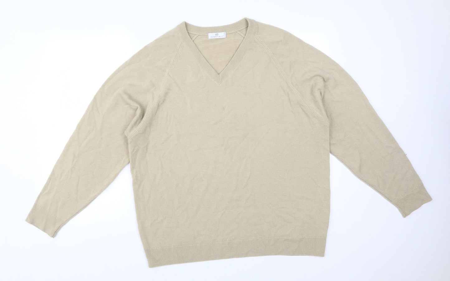 Essentials Mens Beige  Acrylic  T-Shirt Size L V-Neck