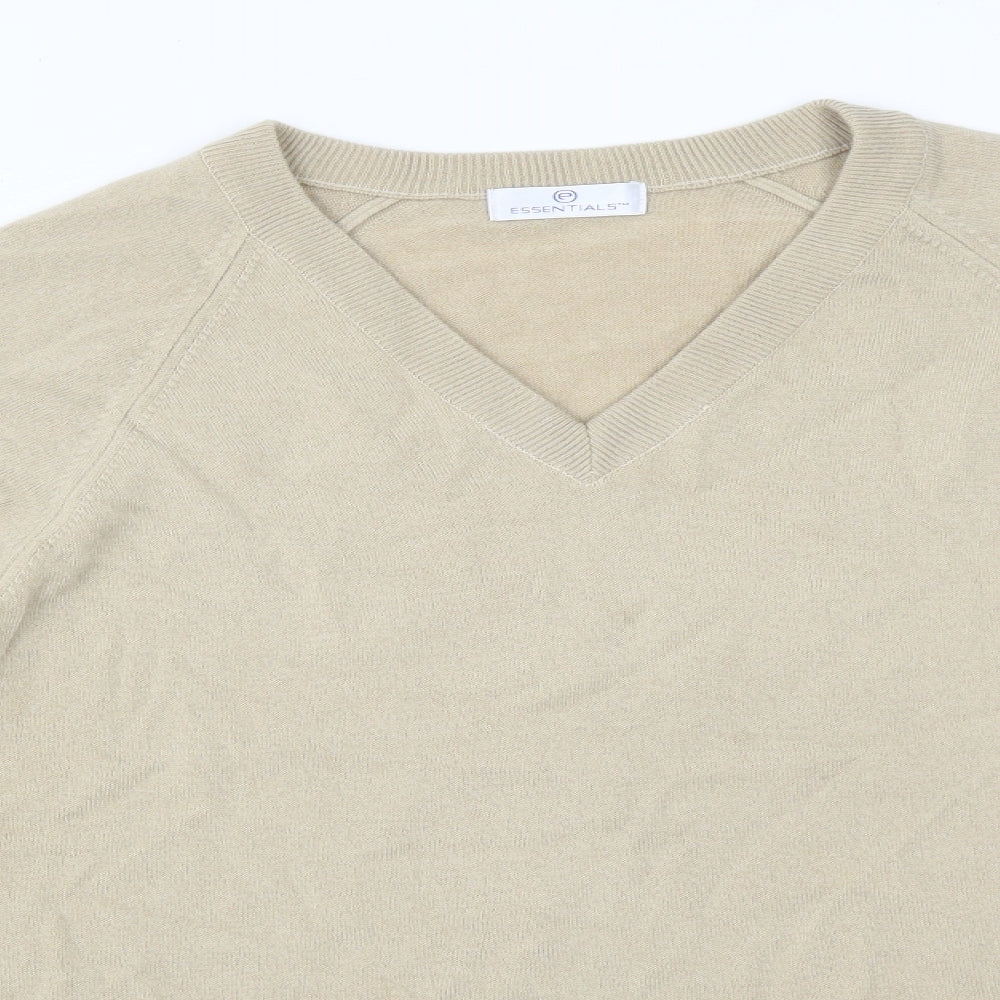Essentials Mens Beige  Acrylic  T-Shirt Size L V-Neck
